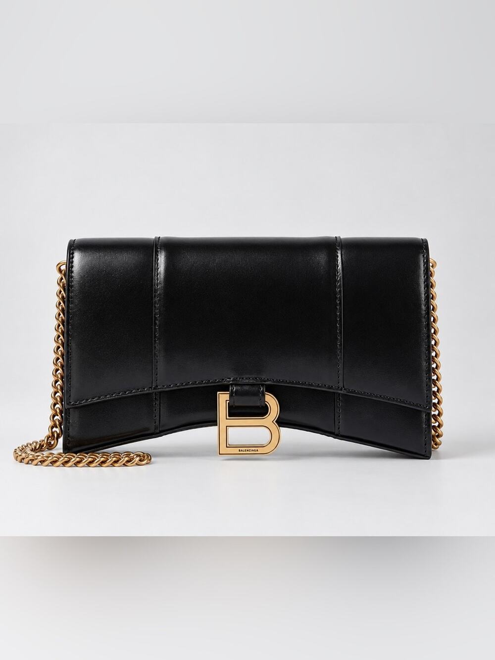 Balenciaga Black Leather Hourglass leather wallet-on-chain